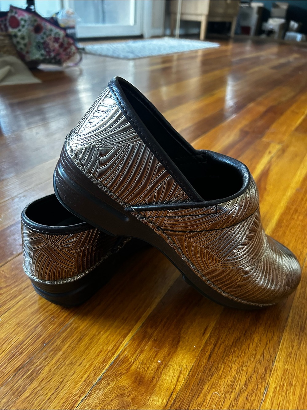 Dansko Metallic Bronze/gold Patterned Slip-On Clogs